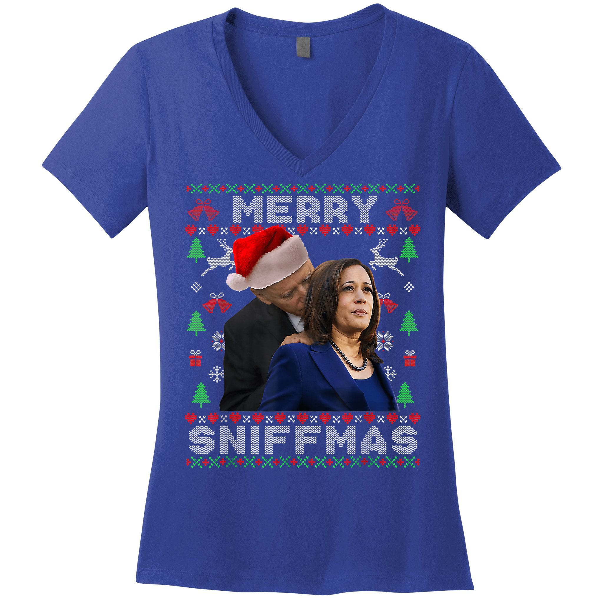 Merry Sniffmas Christmas Anti Biden Ugly Xmas Family Pajamas Women's V-Neck T-Shirt