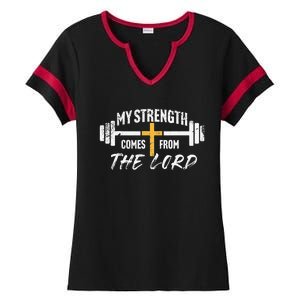 My Strength Christian Bible Verse Gym Workout Ladies Halftime Notch Neck Tee