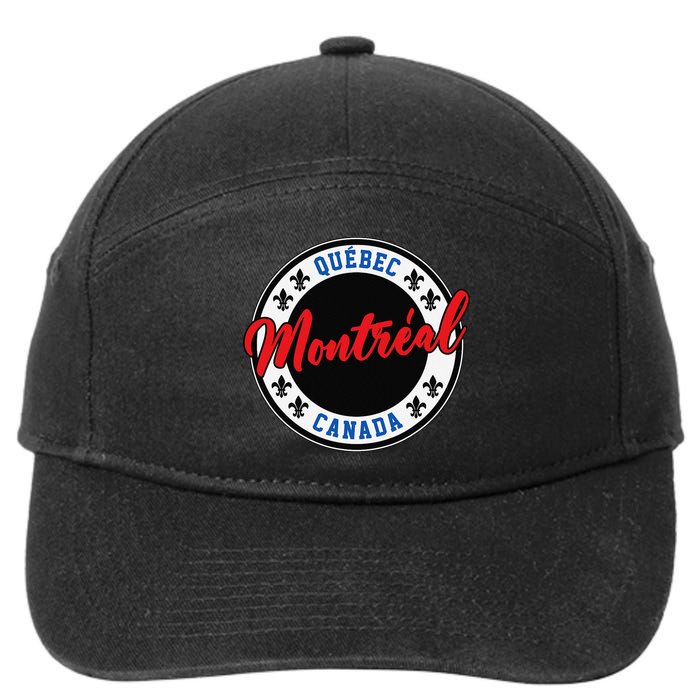 Montreal Script Circle Fleur De Lys Red Text 7-Panel Snapback Hat