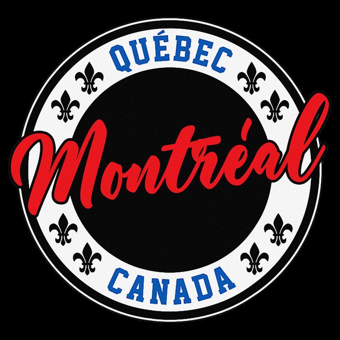Montreal Script Circle Fleur De Lys Red Text 7-Panel Snapback Hat