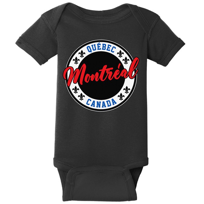 Montreal Script Circle Fleur De Lys Red Text Baby Bodysuit