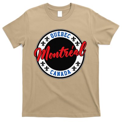Montreal Script Circle Fleur De Lys Red Text T-Shirt