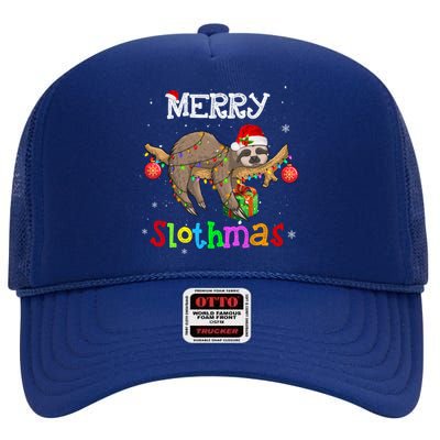 Merry Slothmas Christmas Pajama For Sloth Lovers Gift High Crown Mesh Back Trucker Hat