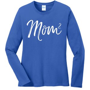 Mom Squared Cute Twin Mom Second Announcet Mom^2 Gift Ladies Long Sleeve Shirt