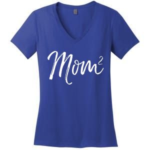 Mom Squared Cute Twin Mom Second Announcet Mom^2 Gift Women's V-Neck T-Shirt