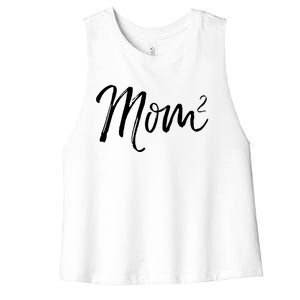 Mom Squared Cute Twin Mom Second Announcet Mom^2 Gift Women's Racerback Cropped Tank