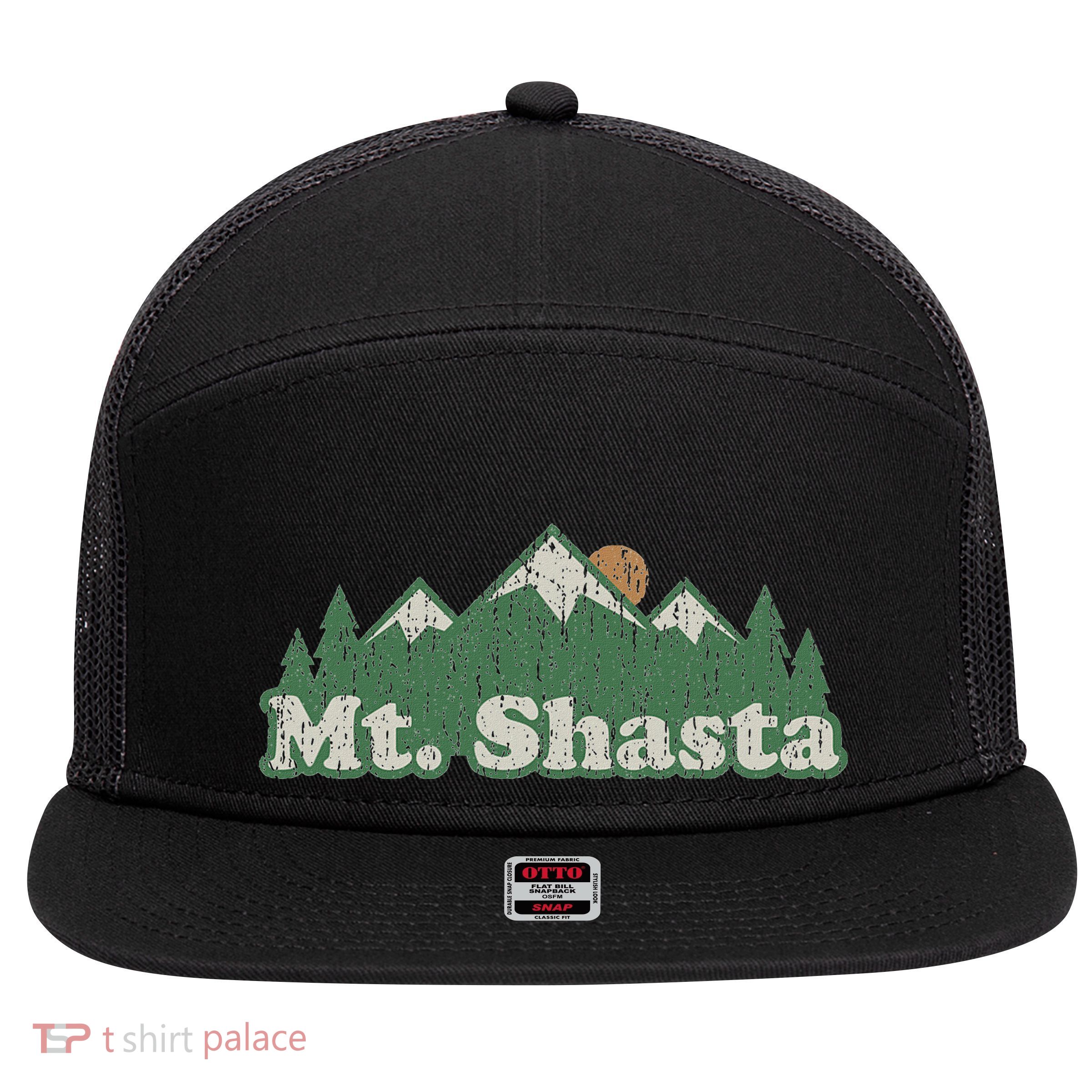 Mt. Shasta California Ca Vintage Hiking Mountains 7 Panel Mesh Trucker Snapback Hat