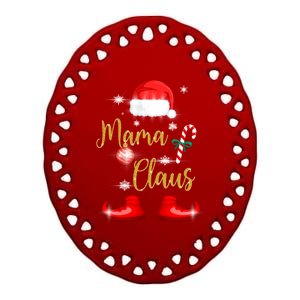 Mama Santa Claus Funny Matching Family Christmas Pjs For Mom Gift Ceramic Oval Ornament