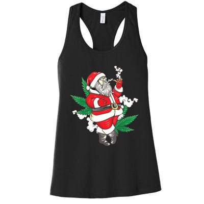 Marijuana Santa Claus Cannabis Weed 420 Christmas Gift Women's Racerback Tank