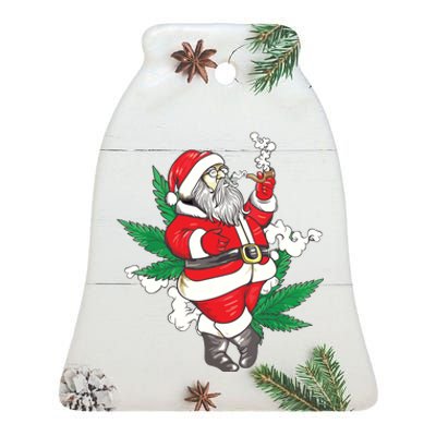 Marijuana Santa Claus Cannabis Weed 420 Christmas Gift Ceramic Bell Ornament