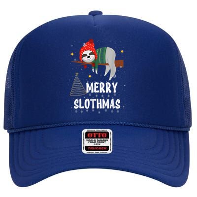 Merry Slothmas Christmas Pajama For Sloth Lovers High Crown Mesh Back Trucker Hat