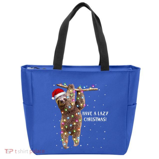 Merry Slothmas Christmas Design For Lazy Sloth Lovers Xmas Gift Zip Tote Bag