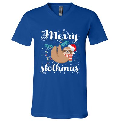 Merry Slothmas Christmas Pajama For Sloth Lovers Gift V-Neck T-Shirt