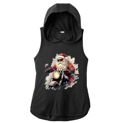 Motorcycling Santa Claus Christmas Is Coming Gift Ladies PosiCharge Tri-Blend Wicking Draft Hoodie Tank