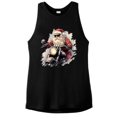 Motorcycling Santa Claus Christmas Is Coming Gift Ladies PosiCharge Tri-Blend Wicking Tank