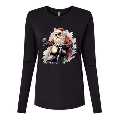 Motorcycling Santa Claus Christmas Is Coming Gift Womens Cotton Relaxed Long Sleeve T-Shirt