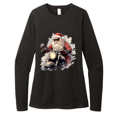 Motorcycling Santa Claus Christmas Is Coming Gift Womens CVC Long Sleeve Shirt