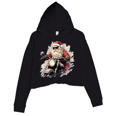 Motorcycling Santa Claus Christmas Is Coming Gift Crop Fleece Hoodie