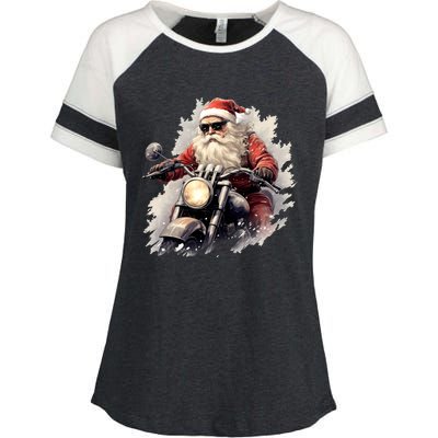 Motorcycling Santa Claus Christmas Is Coming Gift Enza Ladies Jersey Colorblock Tee