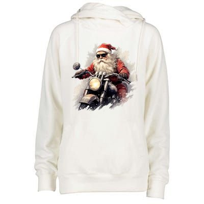 Motorcycling Santa Claus Christmas Is Coming Gift Womens Funnel Neck Pullover Hood