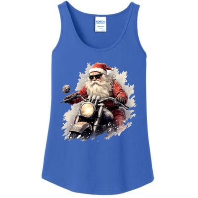 Motorcycling Santa Claus Christmas Is Coming Gift Ladies Essential Tank