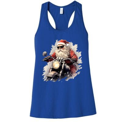 Motorcycling Santa Claus Christmas Is Coming Gift Women's Racerback Tank