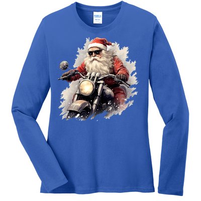 Motorcycling Santa Claus Christmas Is Coming Gift Ladies Long Sleeve Shirt