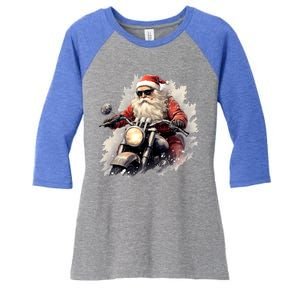 Motorcycling Santa Claus Christmas Is Coming Gift Women's Tri-Blend 3/4-Sleeve Raglan Shirt