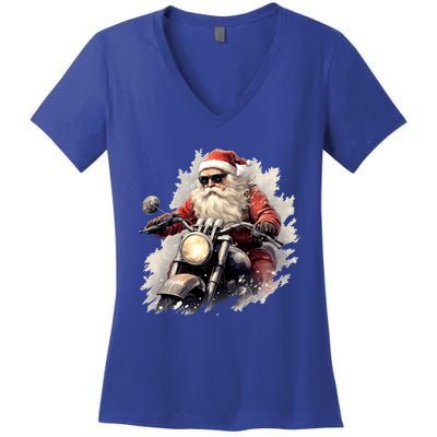 Motorcycling Santa Claus Christmas Is Coming Gift Women's V-Neck T-Shirt