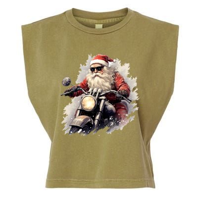 Motorcycling Santa Claus Christmas Is Coming Gift Garment-Dyed Women's Muscle Tee