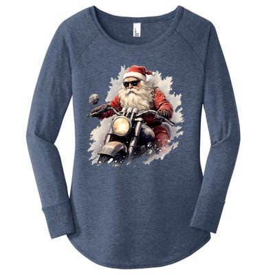 Motorcycling Santa Claus Christmas Is Coming Gift Women's Perfect Tri Tunic Long Sleeve Shirt