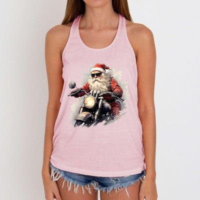 Motorcycling Santa Claus Christmas Is Coming Gift Women's Knotted Racerback Tank