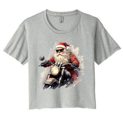 Motorcycling Santa Claus Christmas Is Coming Gift Women's Crop Top Tee