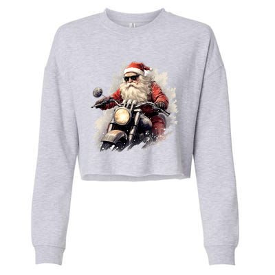 Motorcycling Santa Claus Christmas Is Coming Gift Cropped Pullover Crew