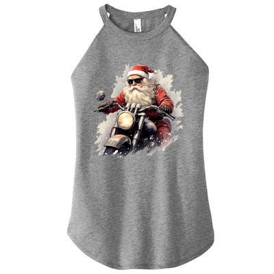 Motorcycling Santa Claus Christmas Is Coming Gift Women's Perfect Tri Rocker Tank