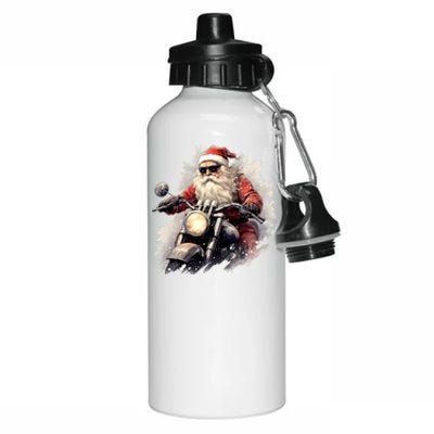 Motorcycling Santa Claus Christmas Is Coming Gift Aluminum Water Bottle 