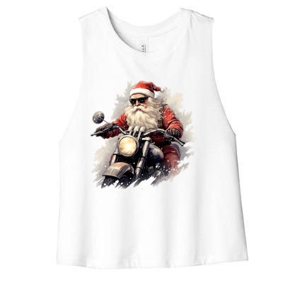 Motorcycling Santa Claus Christmas Is Coming Gift Women's Racerback Cropped Tank