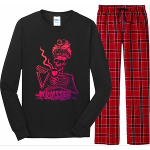 Momster Skeleton Coffee Funny Halloween Mom Mama Gift Long Sleeve Pajama Set