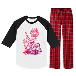 Momster Skeleton Coffee Funny Halloween Mom Mama Gift Raglan Sleeve Pajama Set