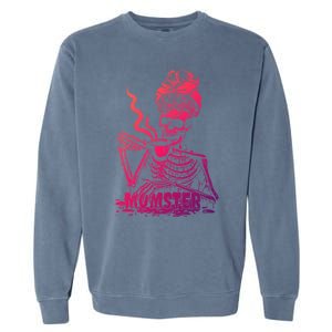 Momster Skeleton Coffee Funny Halloween Mom Mama Gift Garment-Dyed Sweatshirt