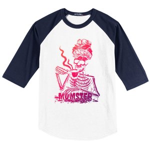 Momster Skeleton Coffee Funny Halloween Mom Mama Gift Baseball Sleeve Shirt