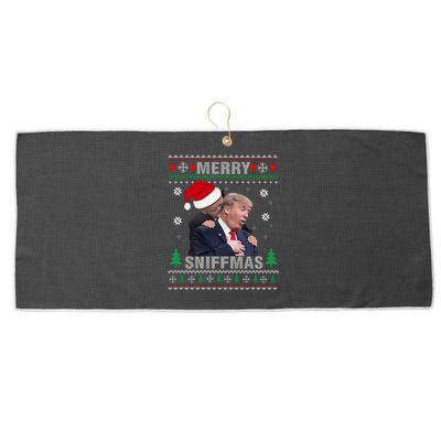 Merry Sniffmas Christmas Anti Biden Ugly Christmas Sweater Large Microfiber Waffle Golf Towel