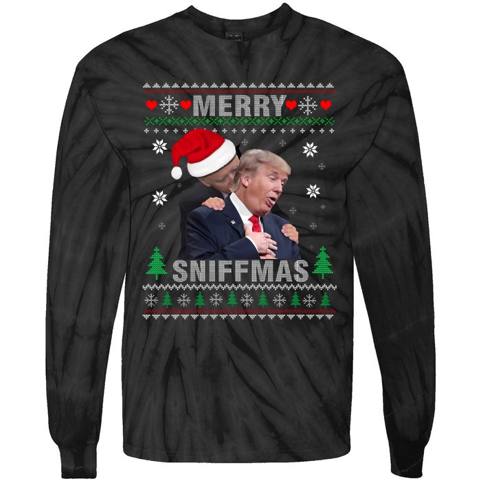 Merry Sniffmas Christmas Anti Biden Ugly Christmas Sweater Tie-Dye Long Sleeve Shirt