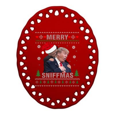 Merry Sniffmas Christmas Anti Biden Ugly Christmas Sweater Ceramic Oval Ornament