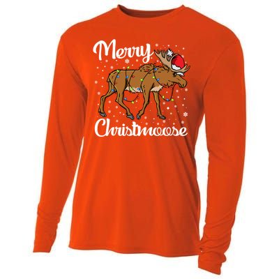 Moose Santa Claus Merry Christmoose Moose Santa Christm Gift Cooling Performance Long Sleeve Crew