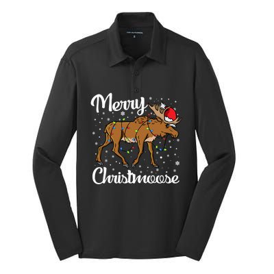 Moose Santa Claus Merry Christmoose Moose Santa Christm Gift Silk Touch Performance Long Sleeve Polo