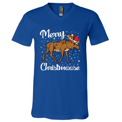 Moose Santa Claus Merry Christmoose Moose Santa Christm Gift V-Neck T-Shirt