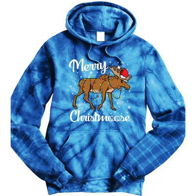 Moose Santa Claus Merry Christmoose Moose Santa Christm Gift Tie Dye Hoodie