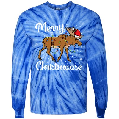 Moose Santa Claus Merry Christmoose Moose Santa Christm Gift Tie-Dye Long Sleeve Shirt