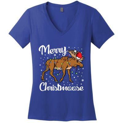 Moose Santa Claus Merry Christmoose Moose Santa Christm Gift Women's V-Neck T-Shirt